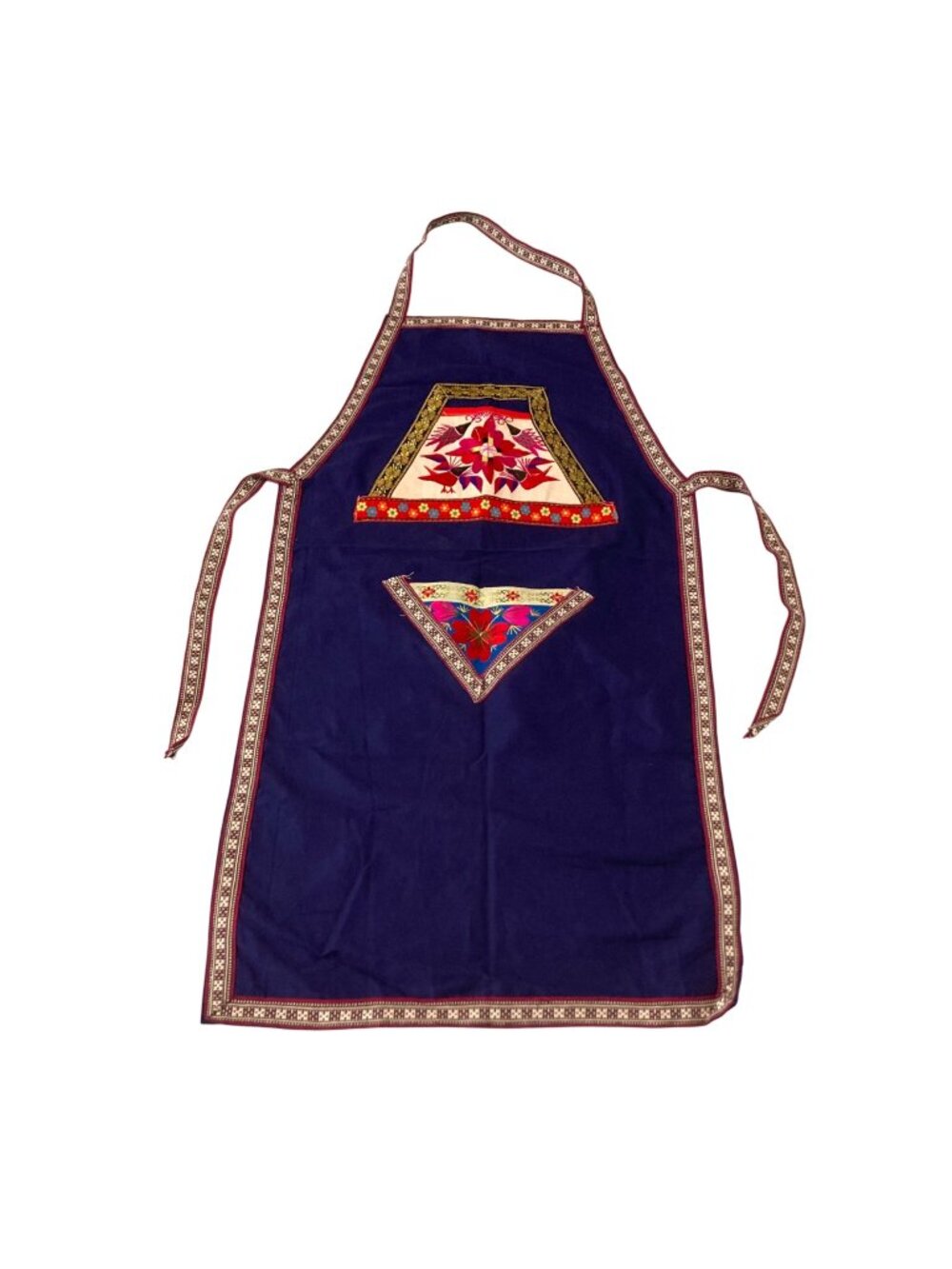 Kitchen Cooking Apron Activity Smock Blue Embroidered Birds And Flowers